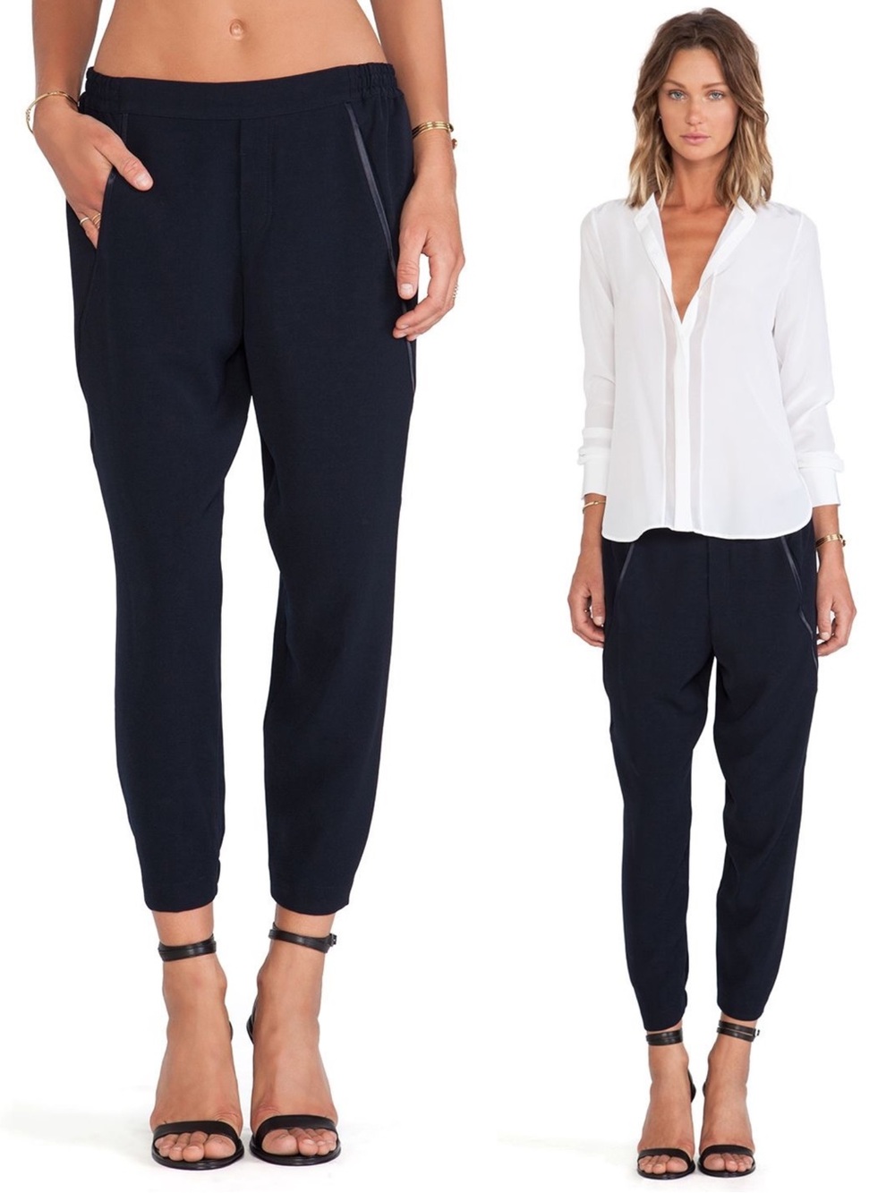Vince Designer Satin Piped Wrap Seam Pants in Navy Blue Women’s Size XS